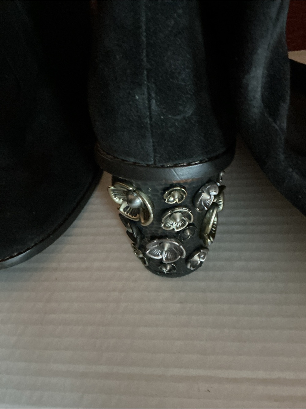 Coach Black Suede Knee-High and Ankle Boots with Embellished Heels - Picture 5 of 6